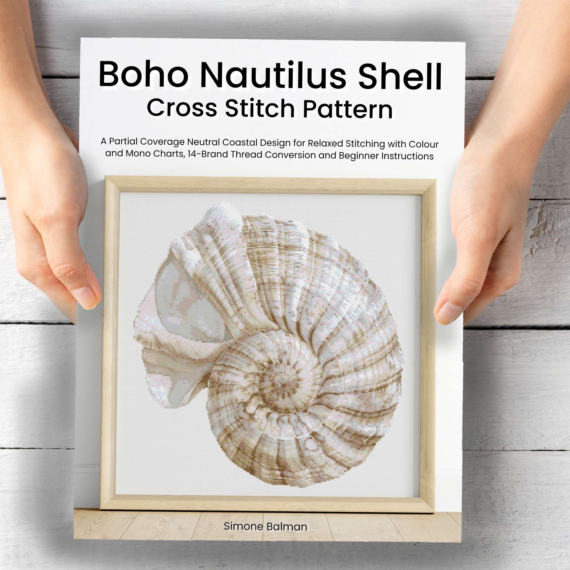 Boho Seashell Counted Cross Stitch Pattern, Neutral Ocean Embroidery, Coastal Sealife, Floss Conversions