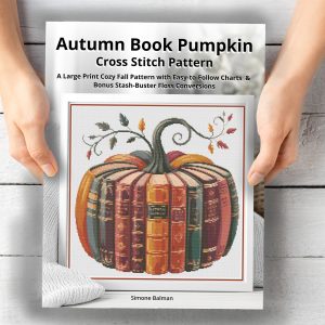 Book Pumpkin Cross Stitch Pattern, Cozy Autumn Reading Embroidery, Vintage Thanksgiving, Floss Conversions